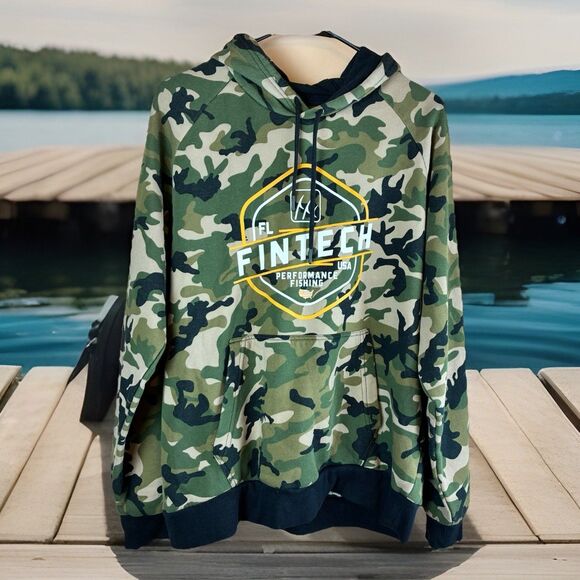 Fintech Mens Size Medium Pullover Hoodie Sweatshirt Fishing Outdoor Camo - Picture 1 of 5